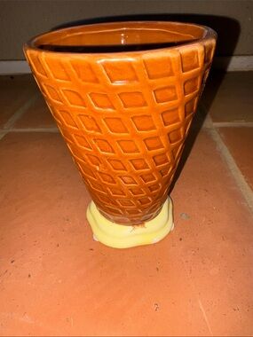 Handcrafted Orange Ceramic Vase with Yellow Base - Home Accents